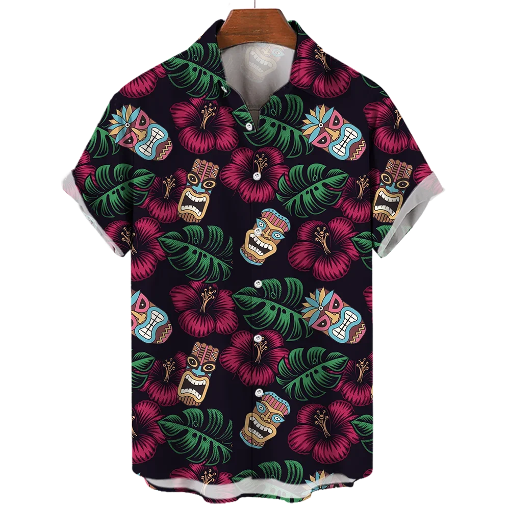 2024 Men\'s Shirts Streetwear Beach Male Shirt Short Sleeve Eu Size Cotton Skull 3d Hawaiian Shirt Man Oversized Summer Casual 5X