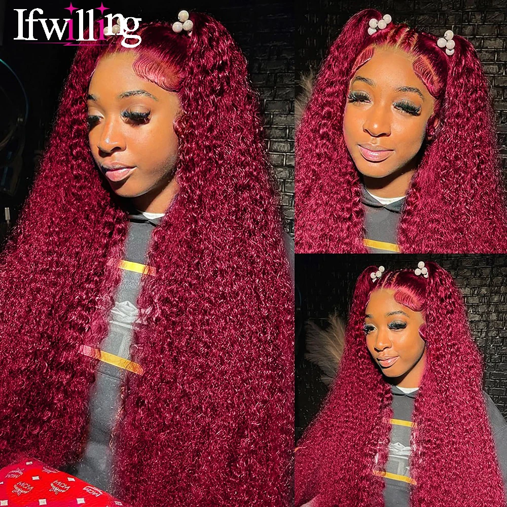 99j HD Lace Frontal Wig 13x6 Colored Human Hair Wigs Kinky Curly Wigs Human Hair Burgundy 13x6 HD Lace Frontal Human Hair Wig