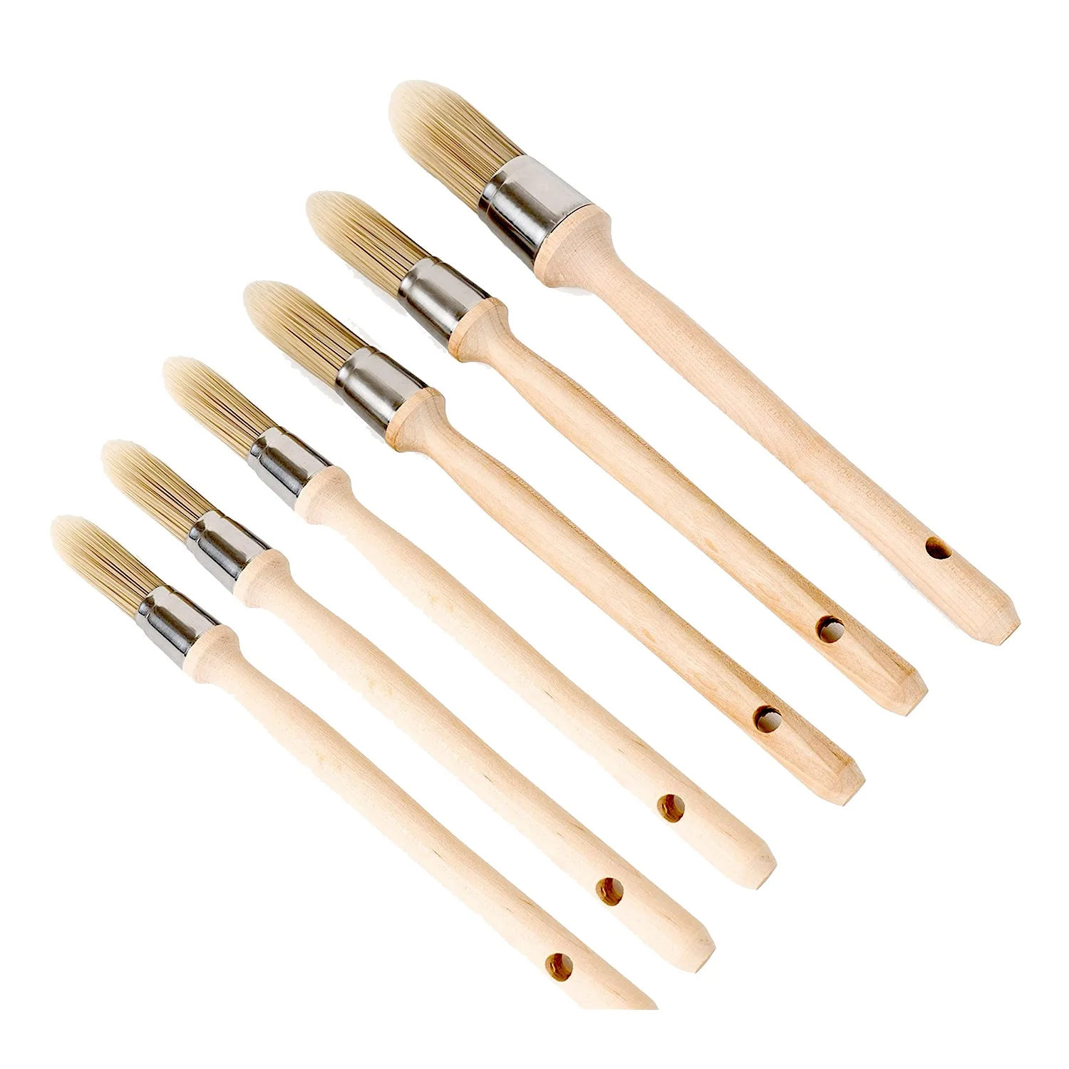 6 Pieces Small Paint Brush Edge Painting Tool with Wooden Handle Trim Paint Brushes Trim Painting Tool Brush, 3 Sizes