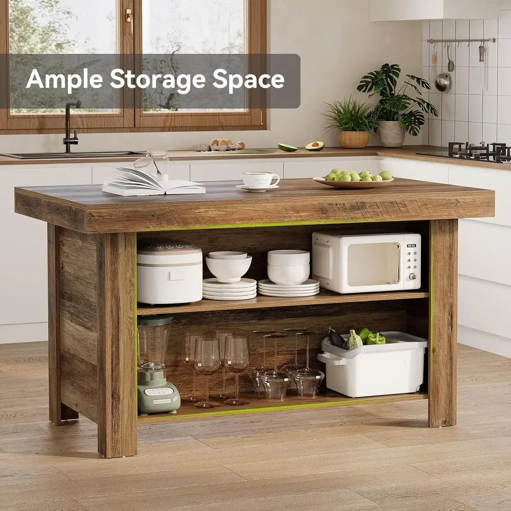جزيرة مطبخ المزرعة ذات 3 طبقات باللون البني الريفي مع 55 سطح عمل ورف تخزين #3