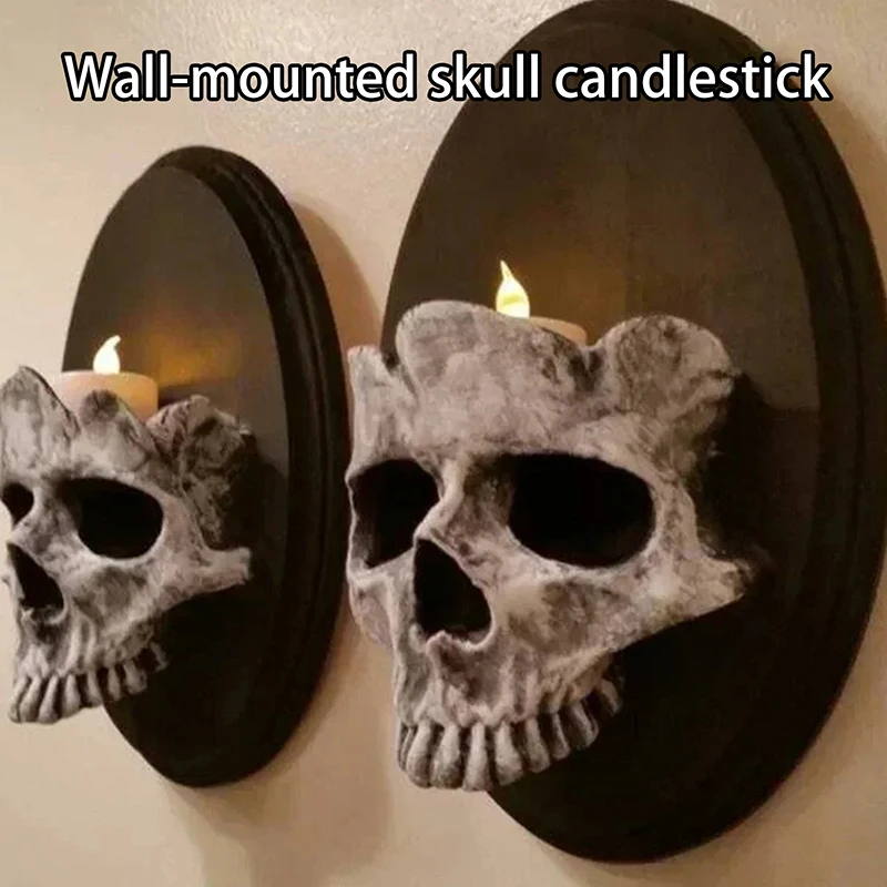 1 Pcs Home Resin Craft Skeleton Candlestick Pendant Gothic Style Wall Decoration Handicraft