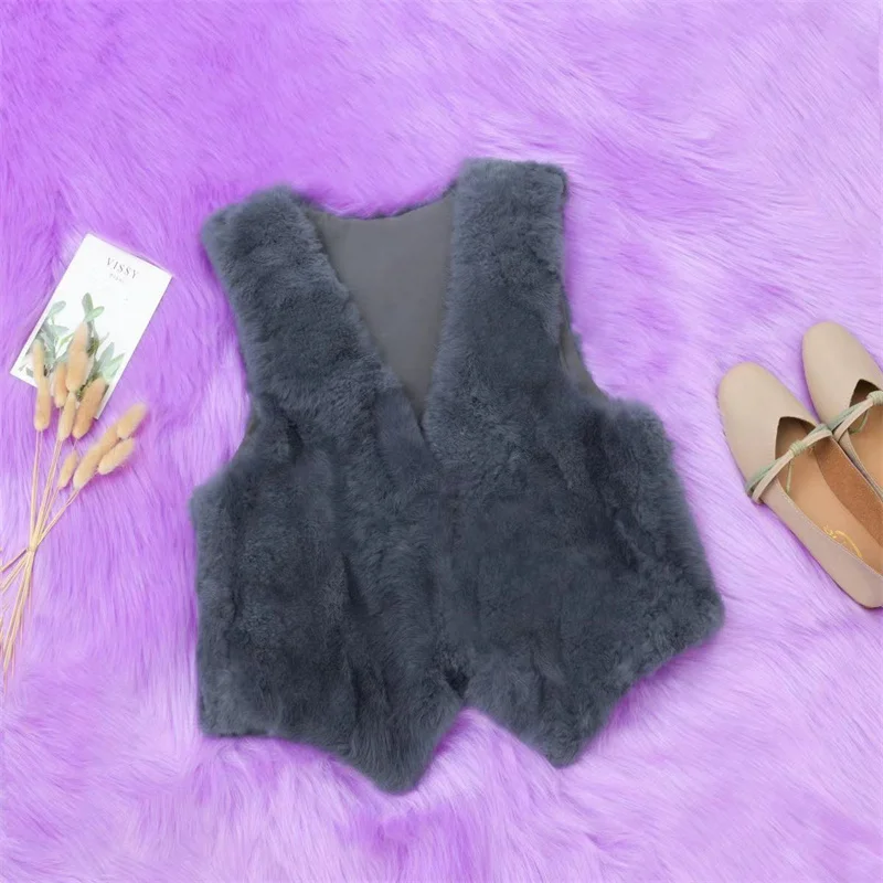 2023 New Celebrity Shows Thin True Rabbit Hair Fur Grass Rex Rabbit Hair Vest Leather Fur One Piece Coat Special Price Clearance