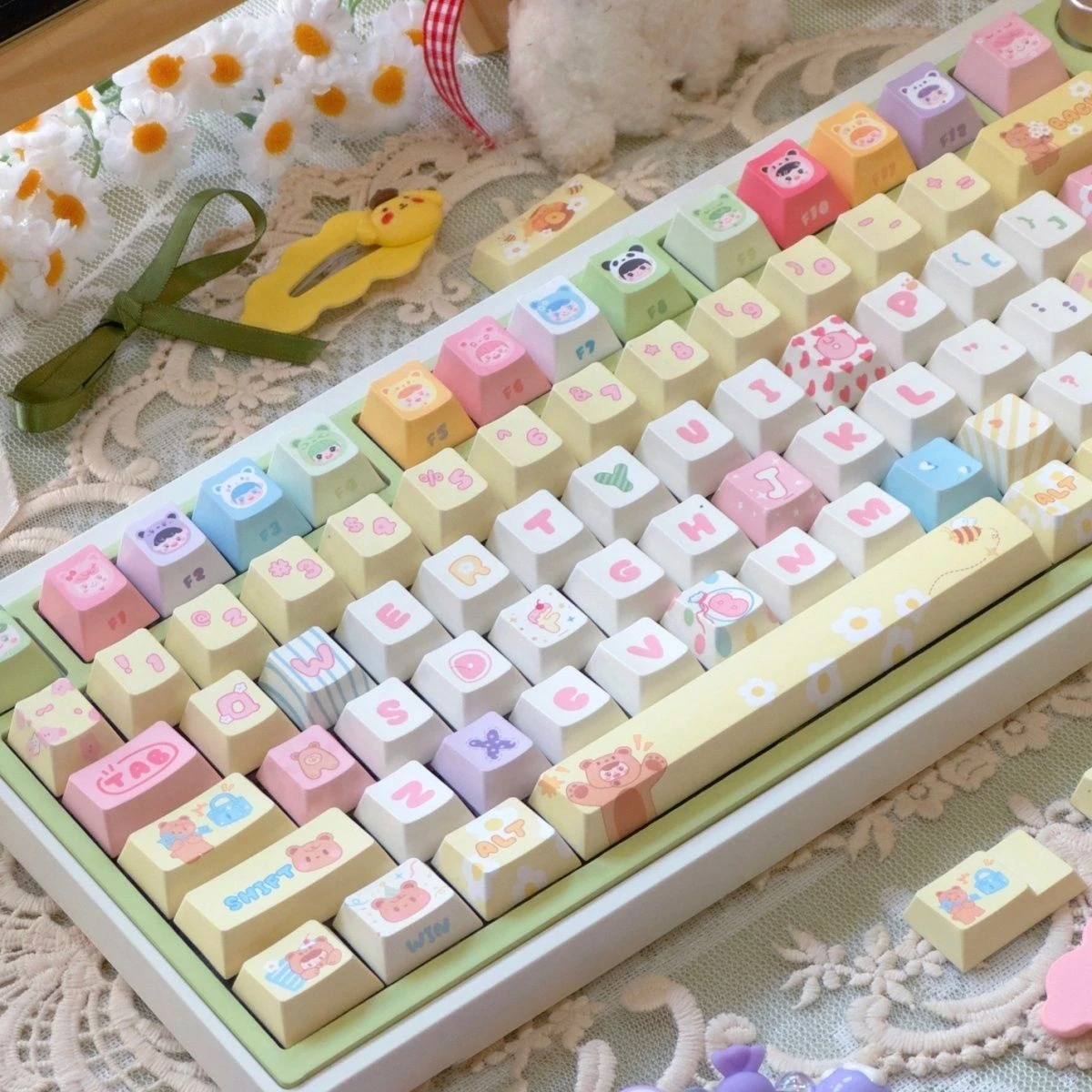 

Bear doll keycap new original height pBT material cute personality fit mechanical keyboard girl