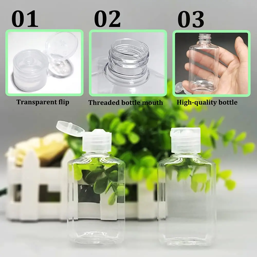 50Pcs 2Oz Plastic Refillable Bottles with Flip Cap,Clear Empty Hand Sanitizer Bottles,Portable Reusable Containers for Shampoo