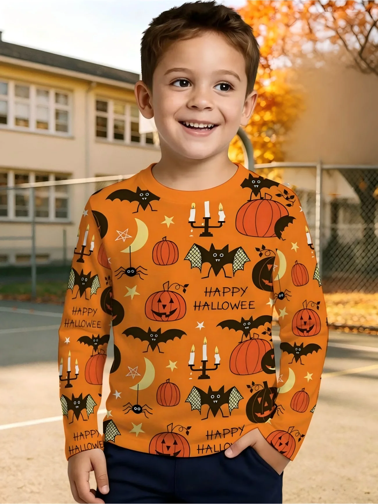 Long-sleeved, Crew-neck T-shirt Featuring A Cool, Stylish Cartoon Print