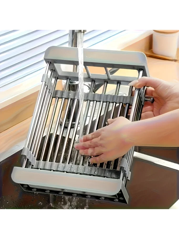 Kitchen Sink Drain Rack Stainless Steel Extendable Dish Drying Rack Drain basket Fruit Vegetable Washing Drainer Storage rack