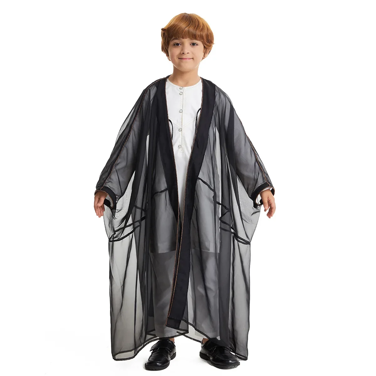Middle East Teen-Agers Thin Cardigan Eid Muslim Boys Robe Jubba Thobe Open Abaya Dubai Turkey Kids Kaftan Arab Islamic Dress