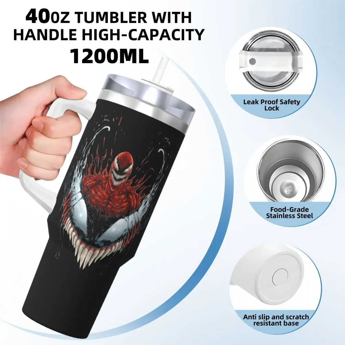 Spider Man Avengers Stainless Steel Tumbler Travel Car Mugs Large Capacity Thermal Leakproof Cold and Hot Milk Tea Water Bottle