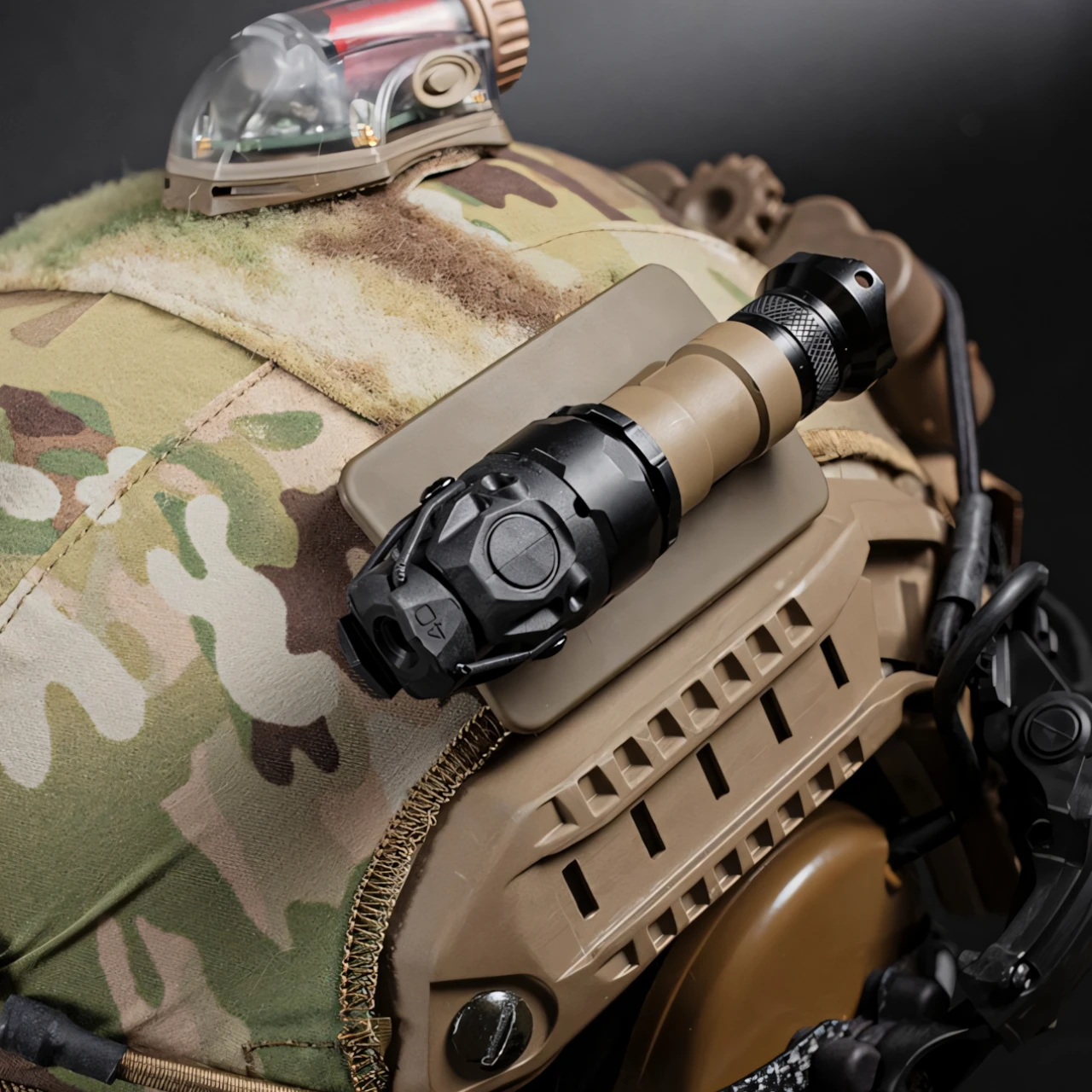 Wosport Tactical Helmet Attach Plate with Hook Backing, Triple-Prong Camera Mount and 20mm Picatinny Rail Adapter for Airsoft