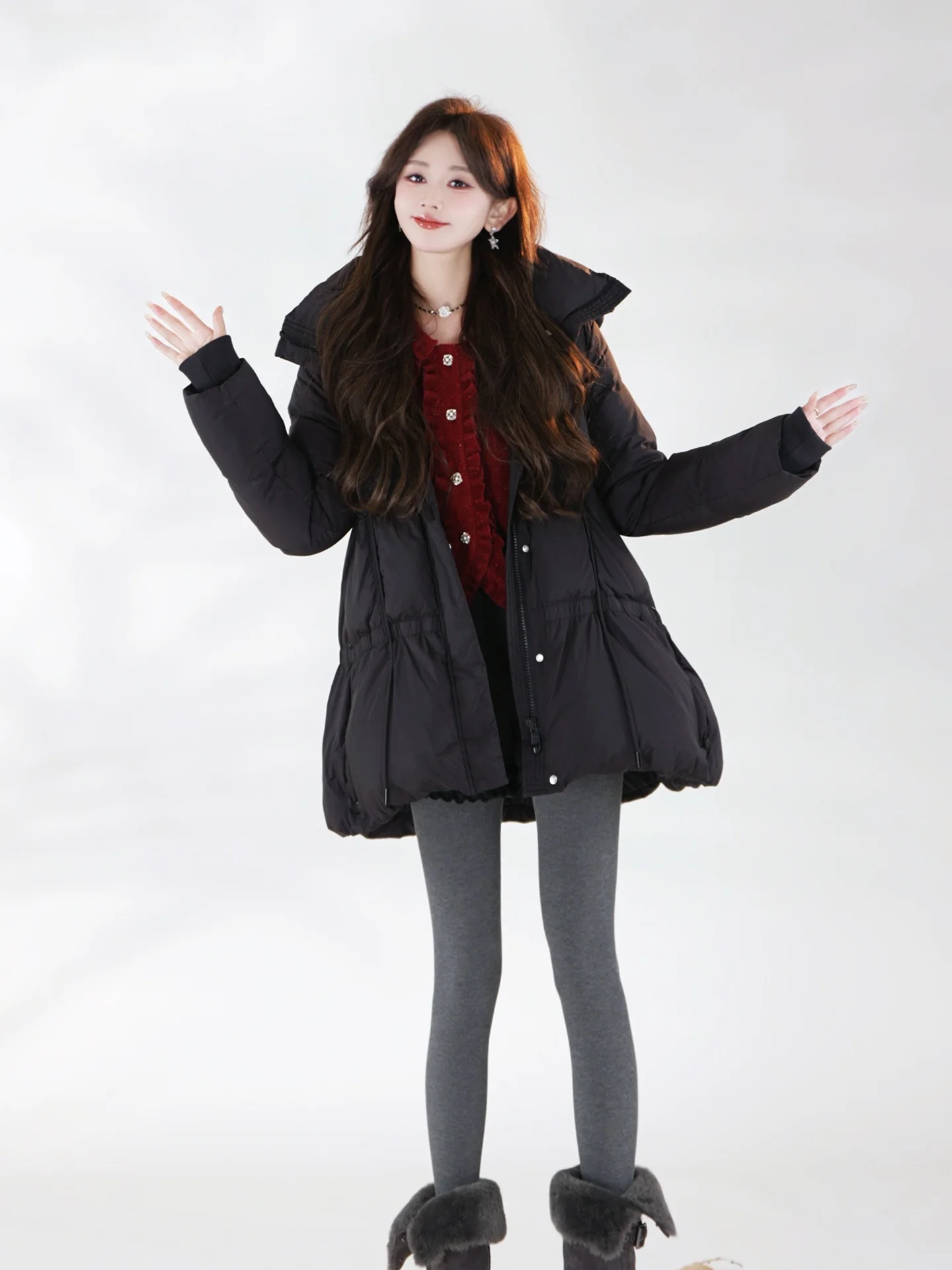 

Annelily Ele Winter Puffer Jaet Comfortable Luxury Heavy Warmth Du down Coat Sli Long Sve Zipper Closure Women...