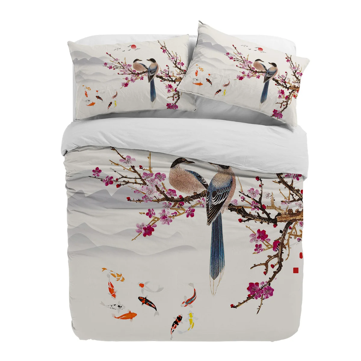 

Chinese Style Plum Blossom Magpie Carp Duvet Cover With Pillow Case Custom 3pcs Bedding Set Quilt Cover Double Bed Home Textile