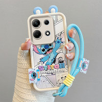 For infinix Hot 50 50i 40i 30i Note 50 40 30 11 9 10 Play Phone Case 3D Ear Kuromi Stitch Wrist Strap Cartoon Leather Cover
