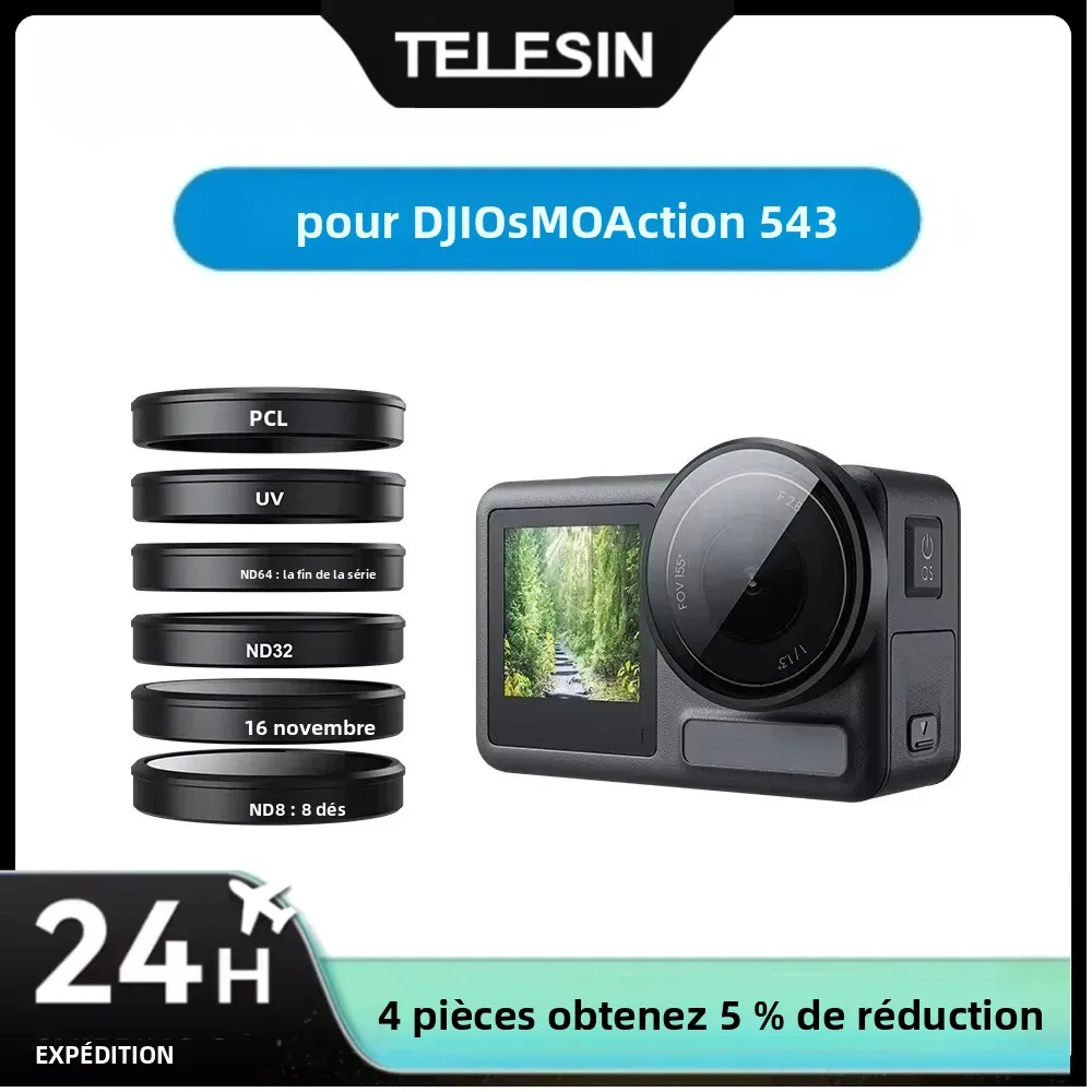 TELESIN UV CPL ND 8 16 32 64 ensemble de filtres pour DJI OSMO Action 5 4 3 AGC verre cadre en aluminium Kit de filtre accessoires de caméra d'action