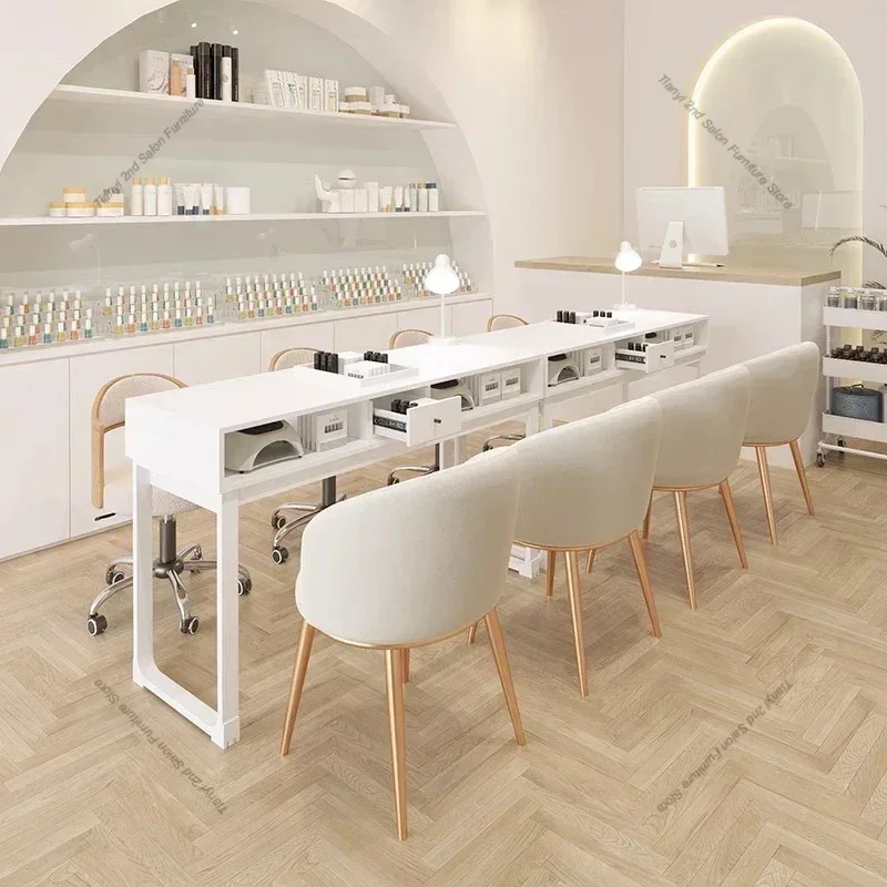 Nordic Wood Nail Tables Iron Art Cream Style Manicure Storage Nail Tables Japanese Reception Desks Salon Furniture Nagel FYMT