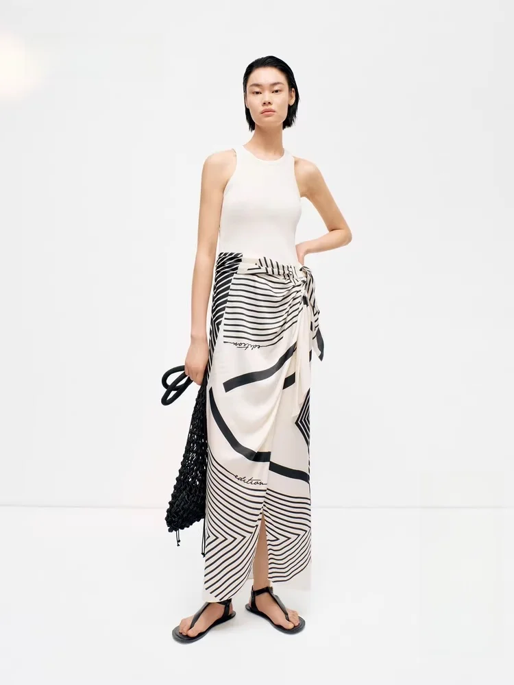 

Edition Summer New Women's Dr Silk Scarf Print Vaion Sle Long Svel round Ne Gown Glue Rayon Silk Blend