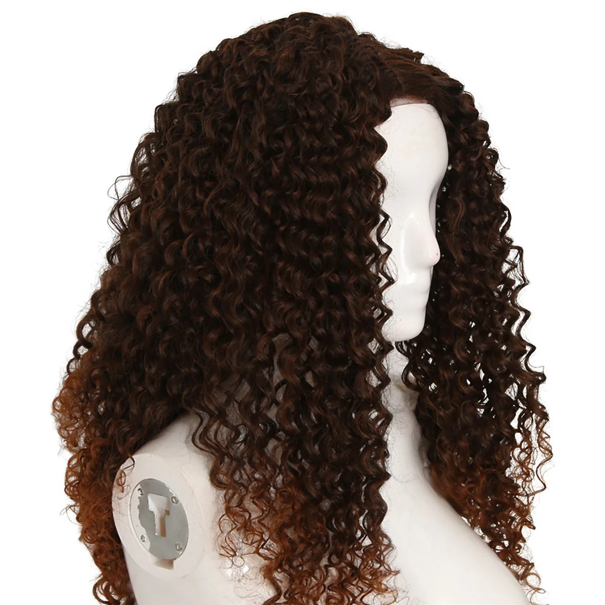 유럽 및 미국 여성용 16인치 곱슬머리 화학섬유 소형 수제 가발 브라운 여성용 레이스 프론트 가발
