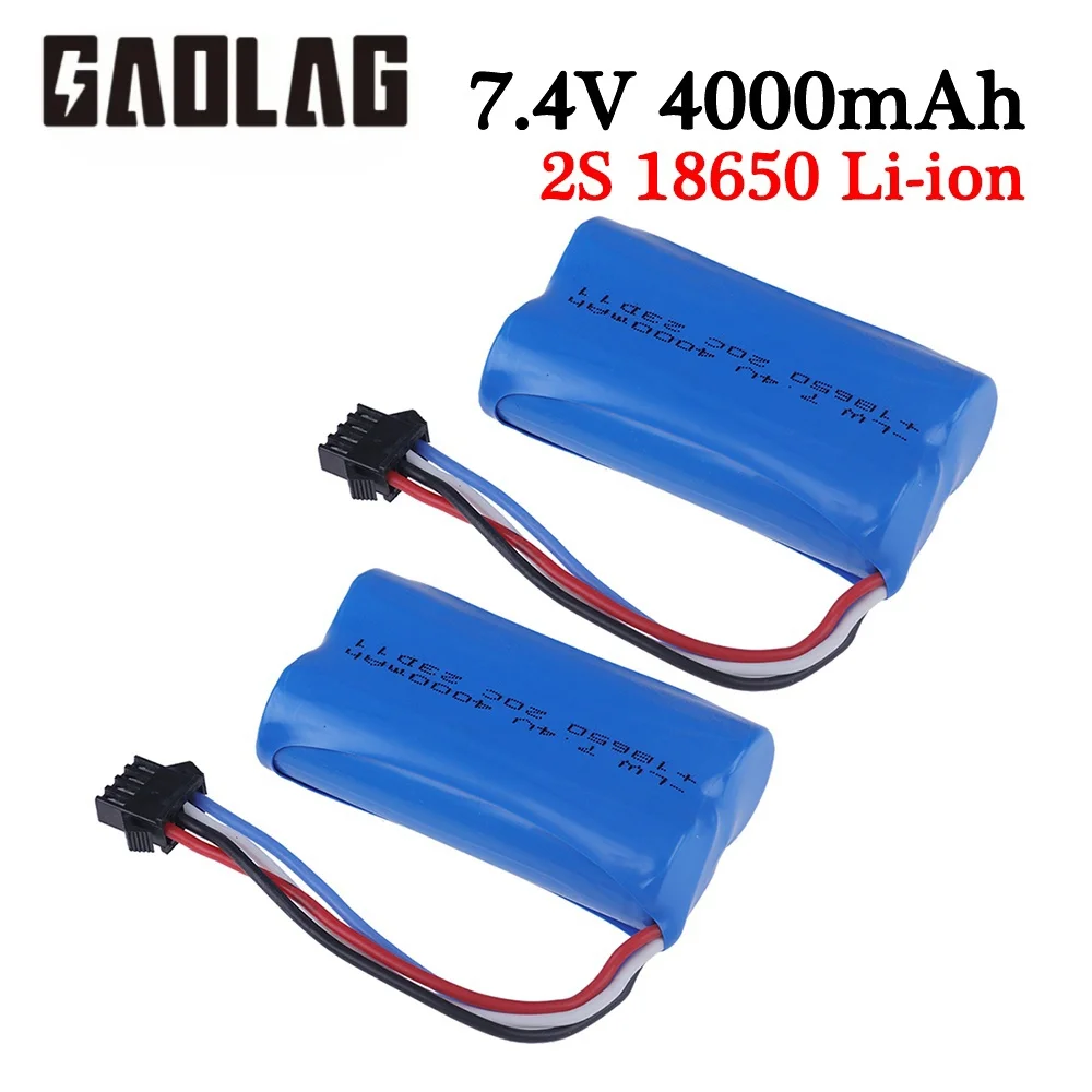 Batería de iones de litio mejorada, 4000mah, 7,4 V, 18650, con enchufe de SM-4P, para Udi007, Udi001, UDI002, UDI902, HJ806, 960, 961, 962, barcos de carreras RC