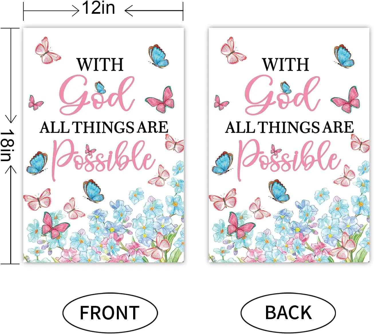 Flowers With God All Things Are Possible Garden Flag, Flowers Buttlefly Sign God Bless American Christian Home Decor, Religious