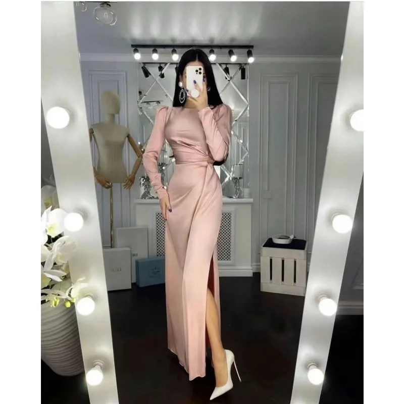 Elegant Women Corset Party Dress Female Sexy Fashion Satin Long Sleeve Lace Up Graduation Evening Long Dress Robe Prom Gown