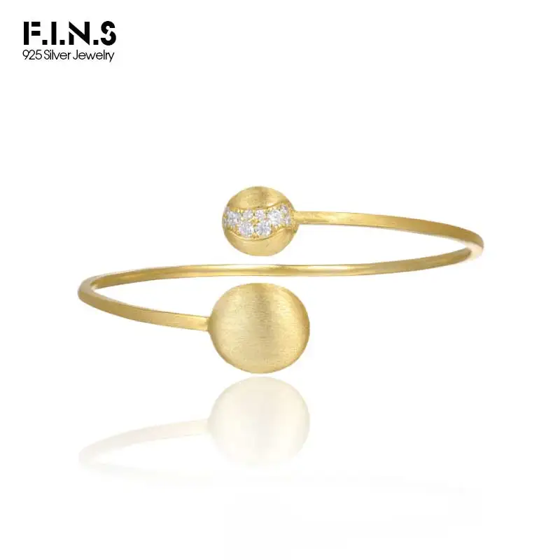 

F.I.N.S Vintage S925 Sterling Silver Bracelet Bangles For Women Luxury Geometric Zircon Double Round Adjustable Fine Jewelry