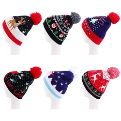 Cartoon Christmas Hat Unisex Winter Warm Elk Knitted Hat Cap For Men Women Party Christmas Gift Cute Deer Pom Pom Beanies