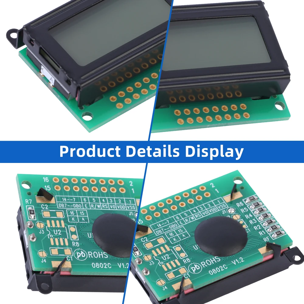 Cyrillic Red Light Black Letters 0802C Character LCD Display Screen 2X8 LCD 3.3V Or 5V Ultra Small Module With Ear Hook Hole 8X2
