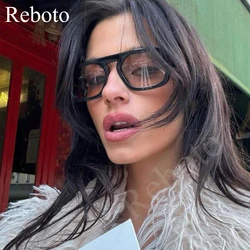 Fashion Square Sunglasses Women 2024 New Retro Black Brown Thick Frame Pilot Sun Glasses Woman Chic Polygon Leopard Shades UV400