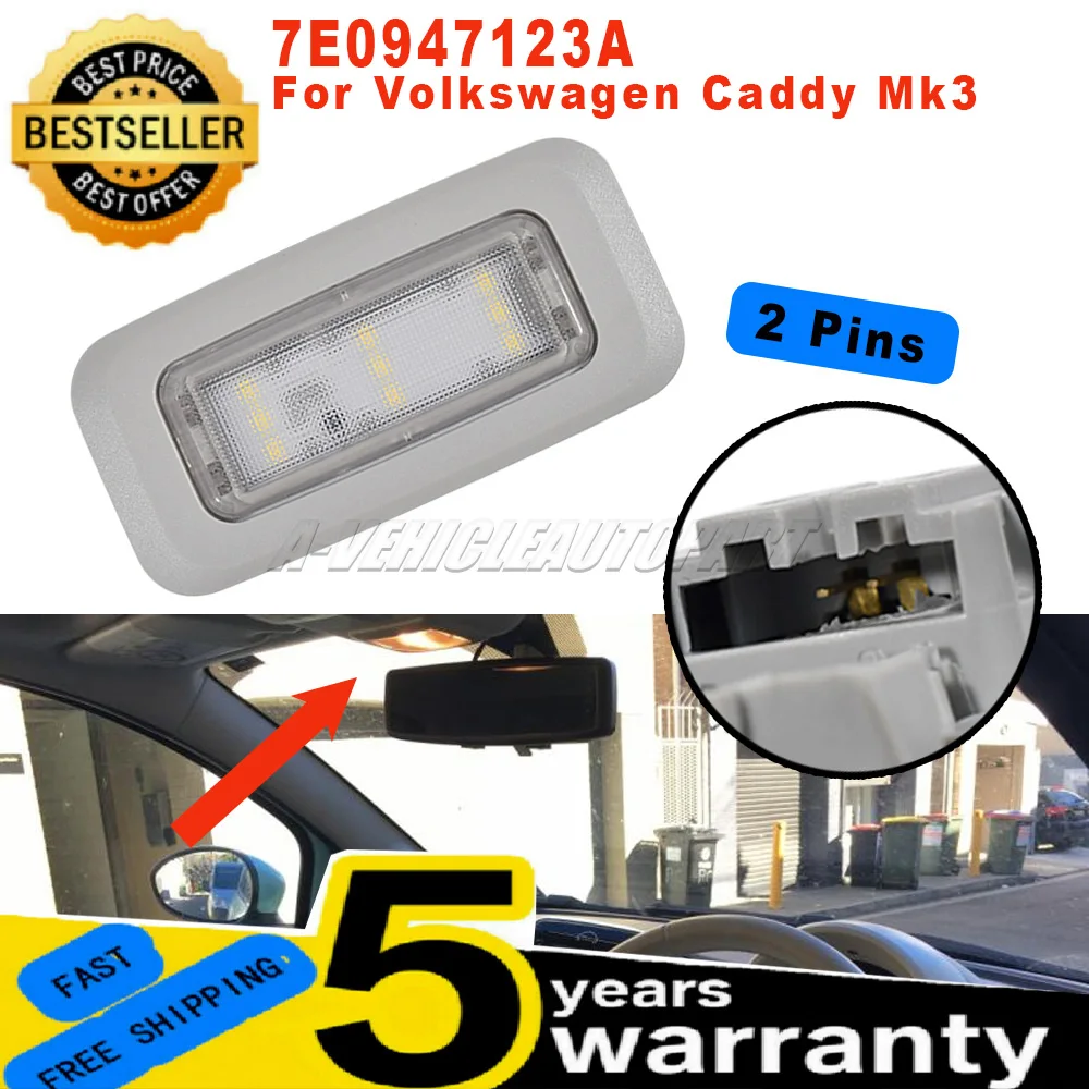 

New For VW Caddy Mk3 2015 - 2020 1 Pc Interior front roof ceiling light Grey 2 pins 7E0947123A Easy Installation car accessories
