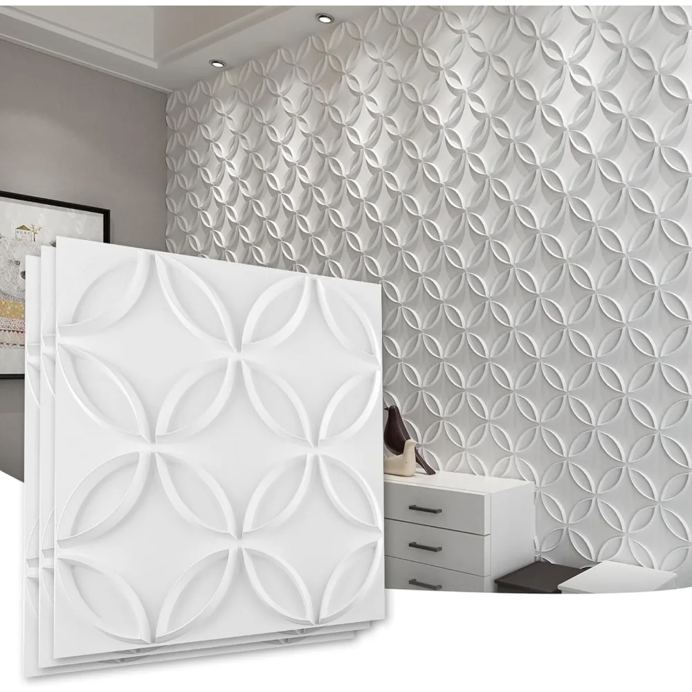 Panel de pared 3D de PVC con círculos entrelazados en cubierta blanca mate de 32 pies cuadrados, para decoración de paredes y techo interior para residencial o