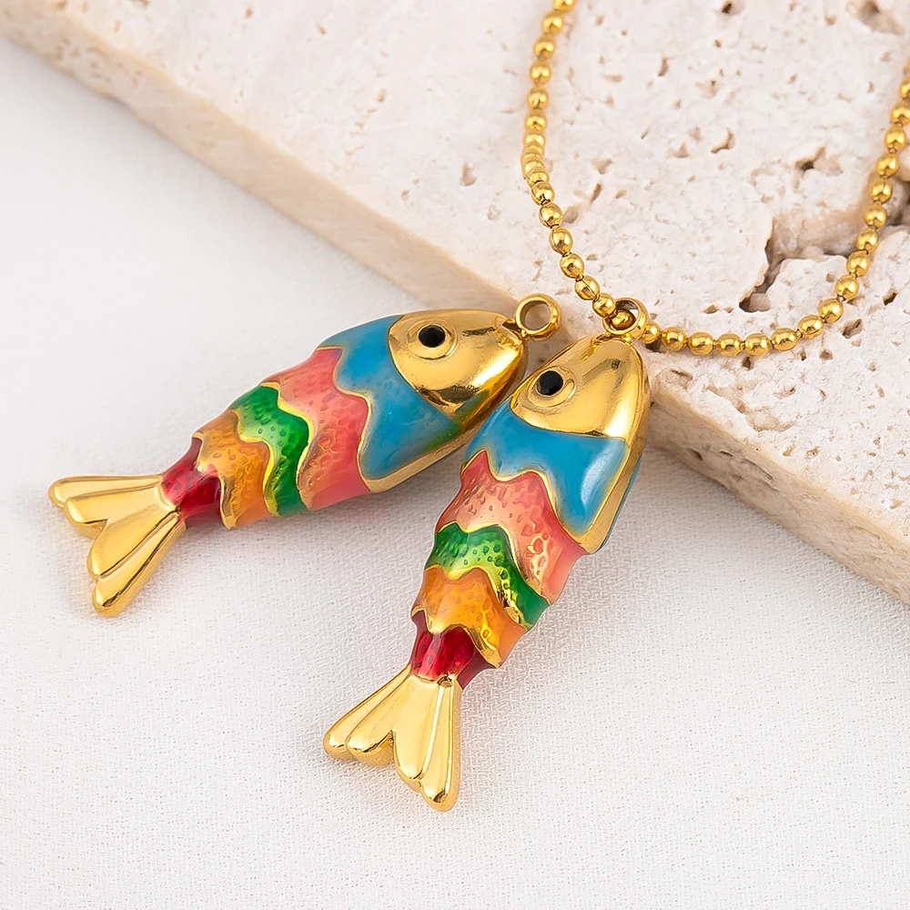 1pc 304 in acciaio inossidabile smalto iridescente ciondolo pesce tema oceano per braccialetto fai da te collana gioielli ricerca accessori moda