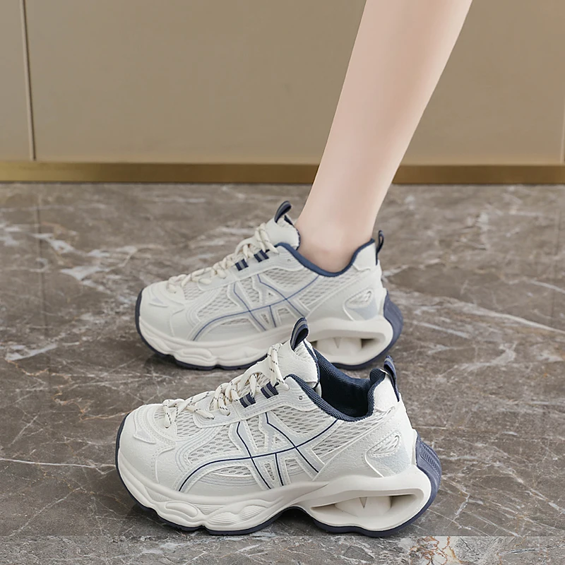 Breathable Mesh Lace-Up Chunky Platform Sneakers for Women Casual Walking Thick Sole Comfortable Fashion Dad Shoes