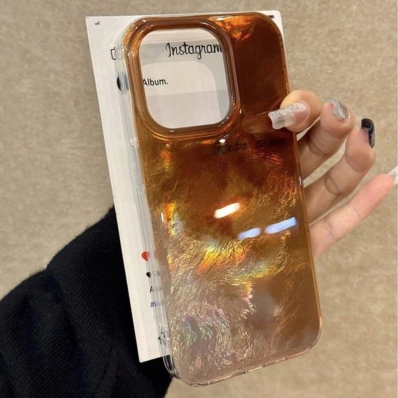 Korean Artistic Glitter Gradient Tinfoil Pattern Phone Case For iPhone 17 16 15 14 13 12 11 Pro Max Plus X XS XR Silicone Cover