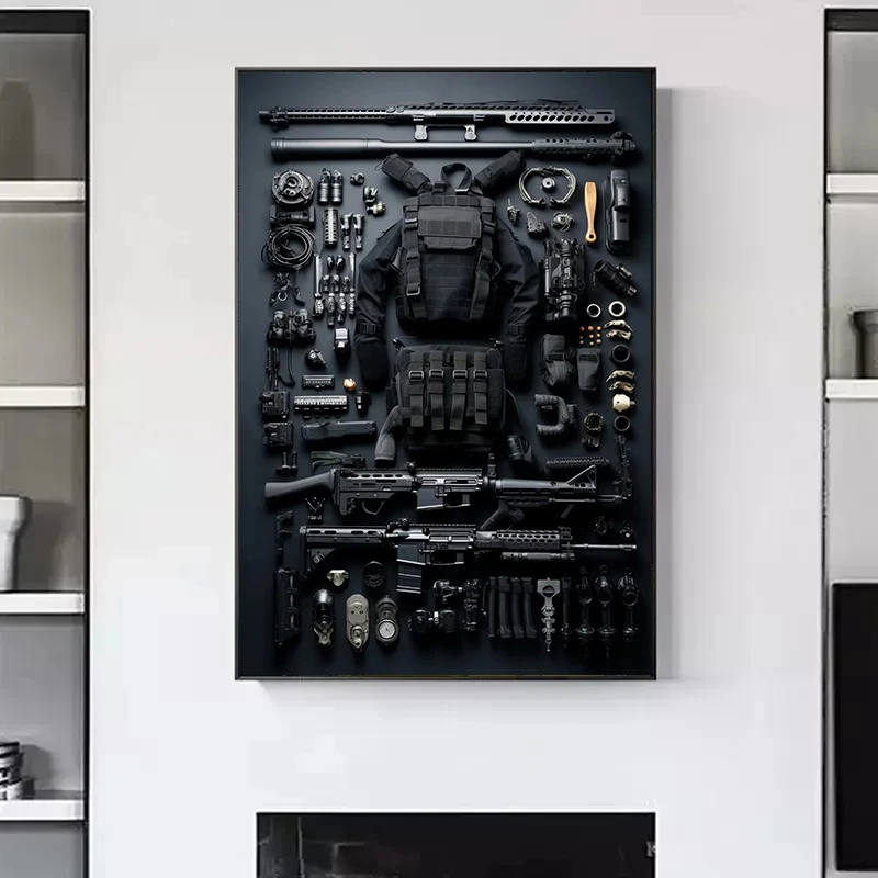 1pc frameless Gun Accessories Posters Wall Art Canvas Painting and Prints Pictures Ak-47 Automatic Rifle Interior for Room Home