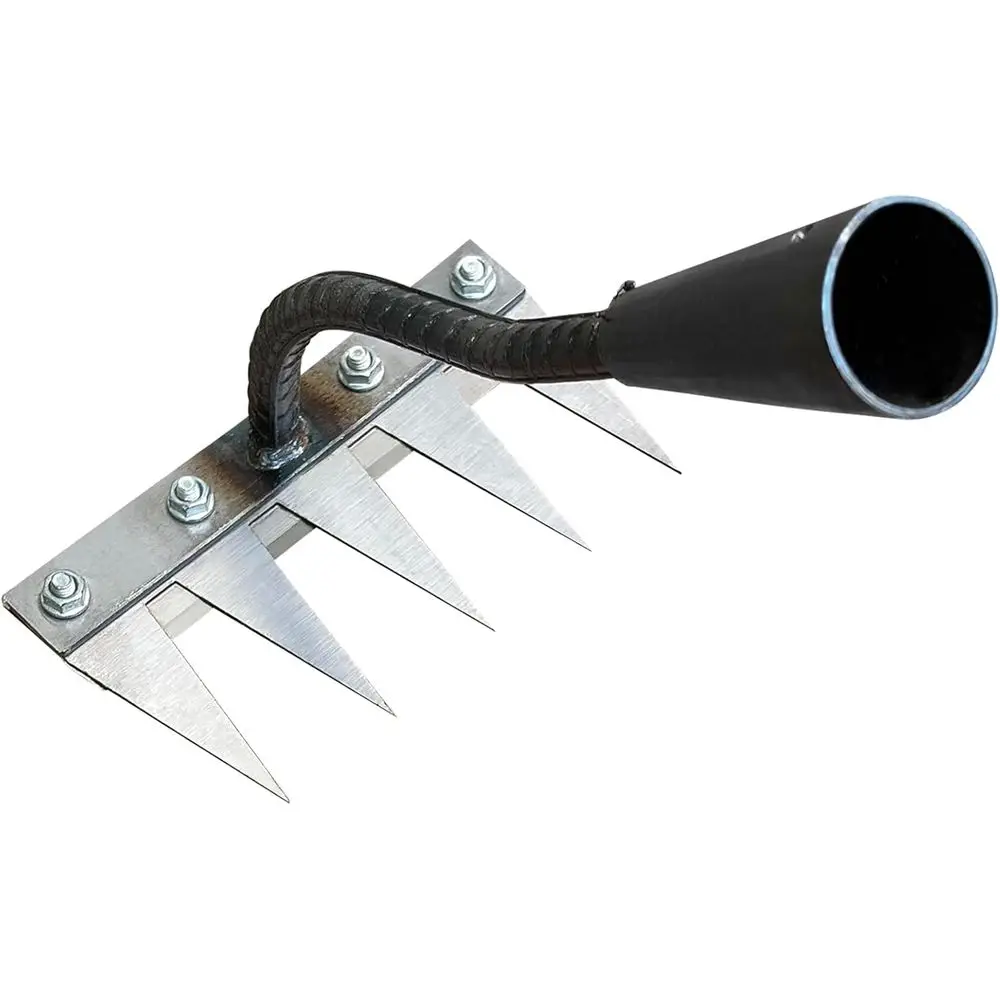 

Heavy-Duty Iron Garden Weeding Rake with 5 Metal Tines for Lawn Care and Planting