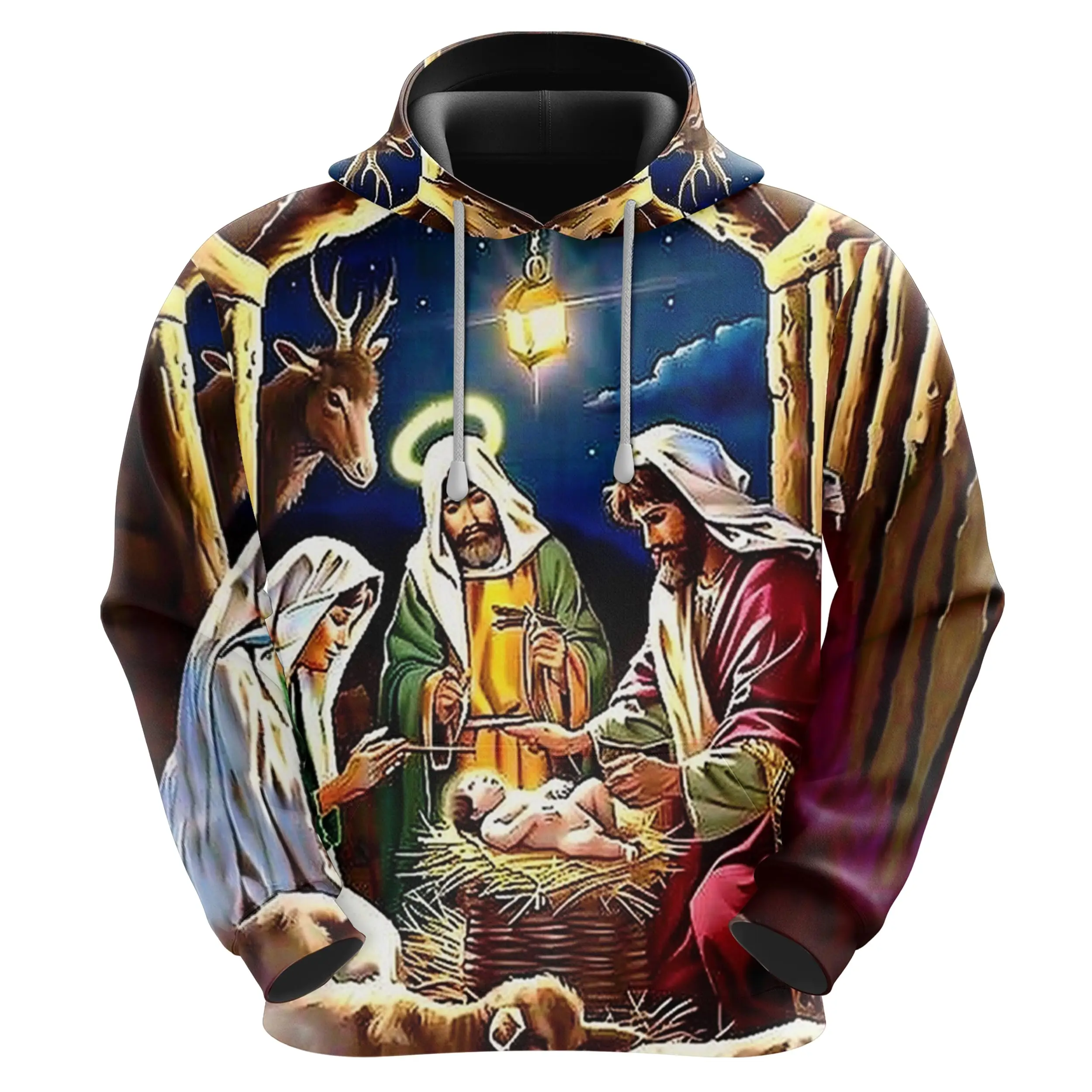 Men's Xmas Fleece Hooded Sweatshirt - 3D Santa Christmas Printed Pullover Hoodie Men Women Set