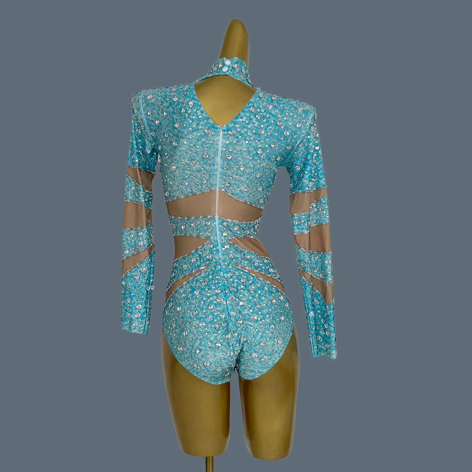 Blue Crystal Rave Festival Outfits Pole Dancers Costume Female Bodycon Bodysuits Women Stage Performance Short Jumpsuit Jixue