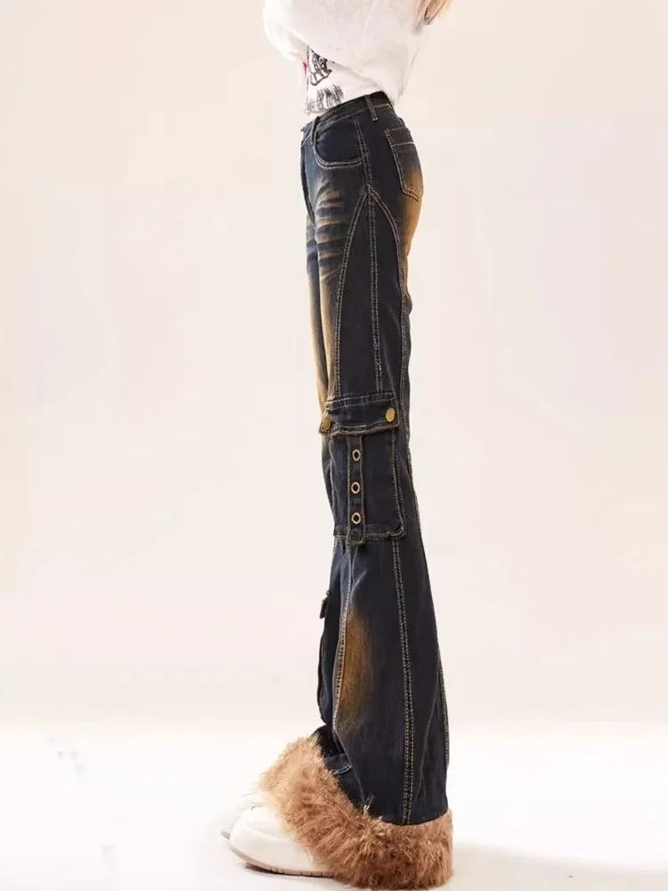 Amerikanischen Streetwear Vintage Bell-Bottom-Jeans Herbst Denim Hosen Für Frauen Herbst Neue Breite Bein Hosen Flare Hosen