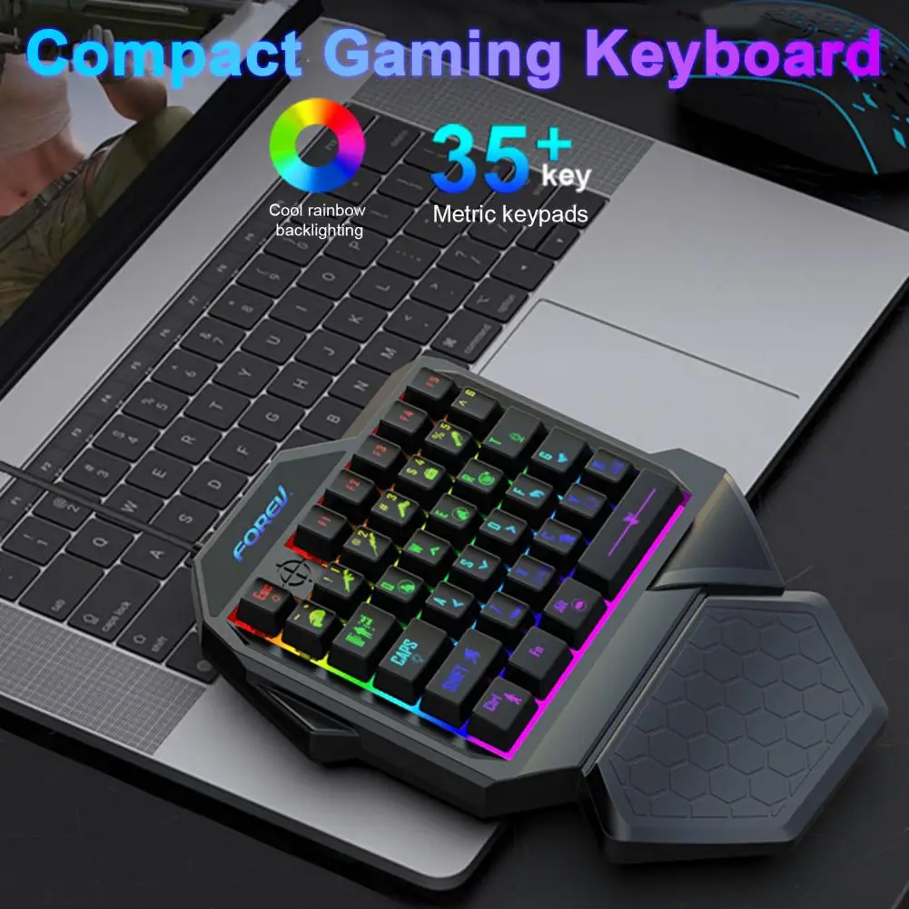 Mini teclado mecánico para jugar con cable RGB de 35 teclas, interruptor de teclado para jugar con una sola mano, controlador de juego de roscado para jugadores de 35 teclas para ordenador, PC y portátil