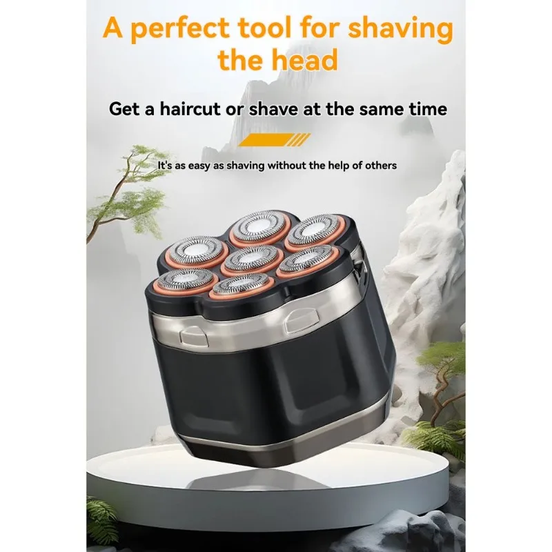 B64B-For Men's Electric Shaver 7-Blade Head, Magnetic Suction, Digital Display, Full Body Wash, 120-Min Battery Life