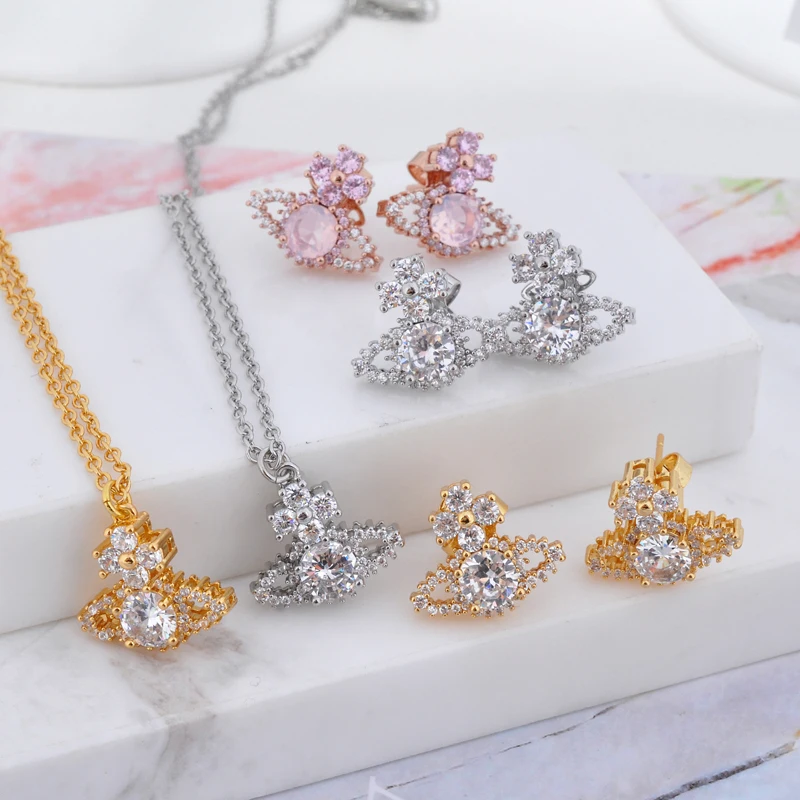 

S925 Sterling Silver Premium Light Luxury Full Diamond Little Saturn Charm Fashion Pendant Necklace