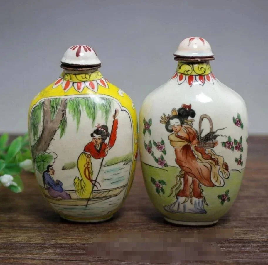 Copper Statue Antique Crafts Exquisite Exquisite Cloisonne Ladies Figure Snuff Bottle Handle Pieces 1pc