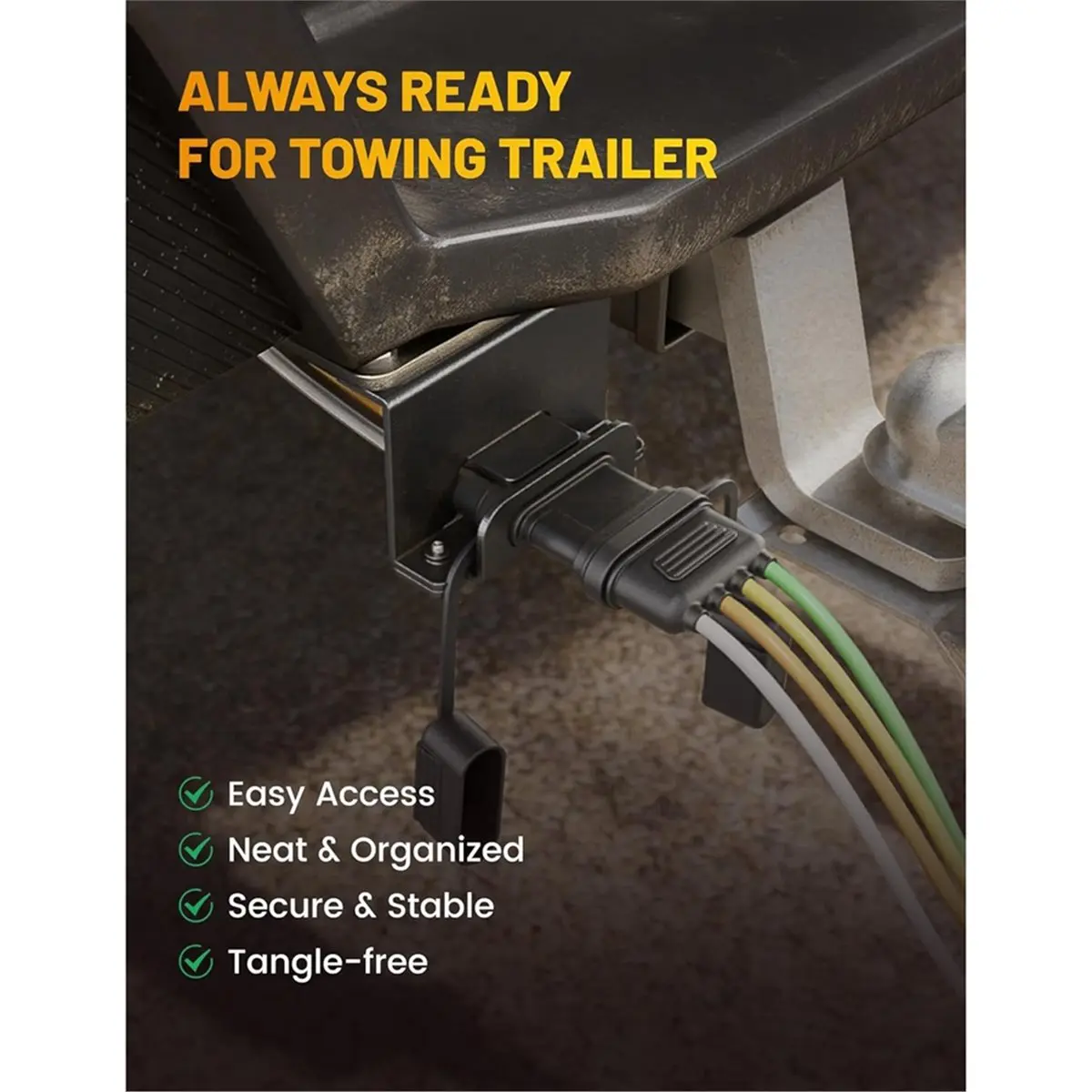 A50U Vehicle-Side 4 Way Flat Trailer Wiring Harness Mounting Bracket, Rust-Proof 4-Pin Plug Holder, Black Oxide Steel