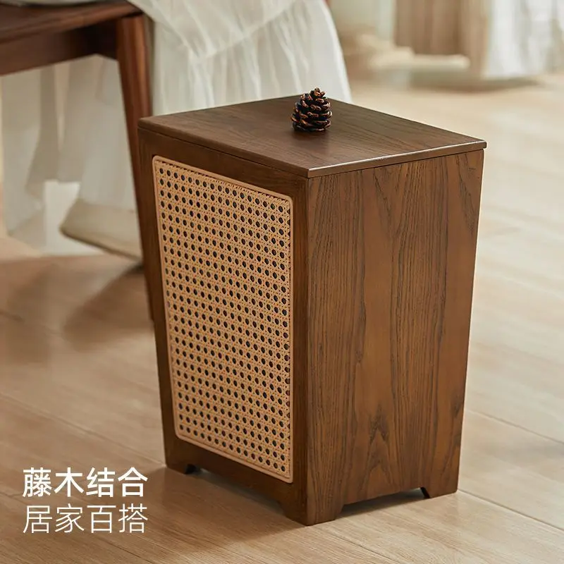 Vintage style trash can - wicker wood home living room storage bin - high-value design with lid