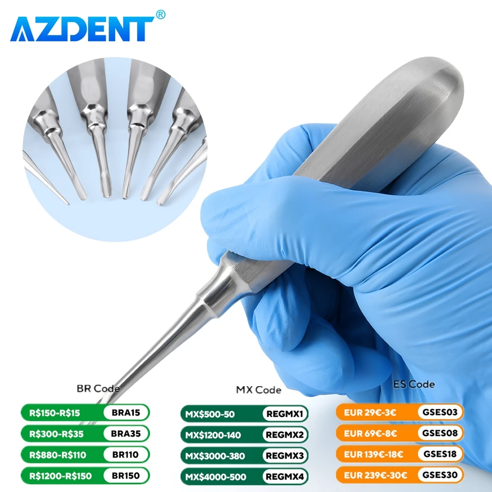 1PC winda do zębów dentystycznych AZDENT chirurgiczne narzędzie do usuwania zębów proste zakrzywione stomatologia ze stali nierdzewnej Instrument