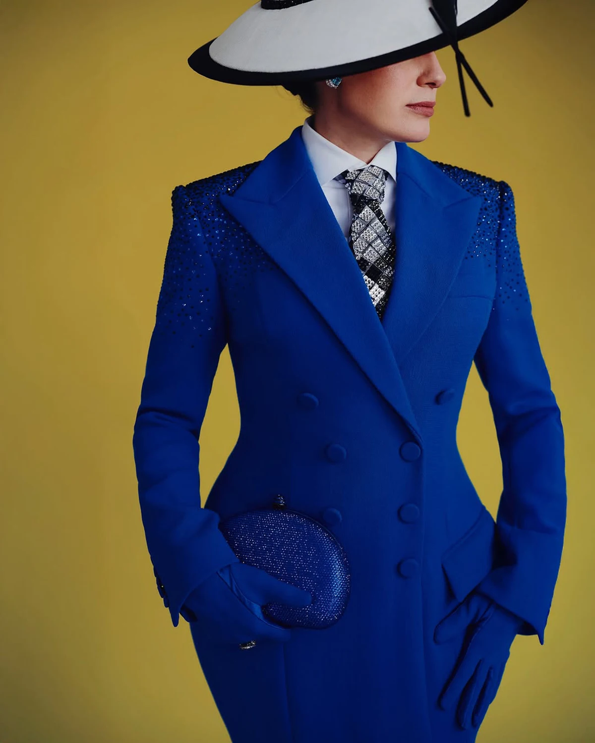 

Royal Blue Crystals Women Suits 1 Piece Blazer Long Mermaid Prom Dress Customized Formal Office Lady Jacket Cotton Wedding Coat