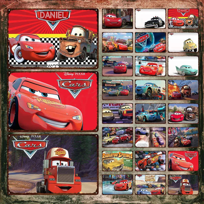 Disney Cars Metal Poster Lightning Mcqueen and Doctor Hudson Metal Signs Tin Signs Decorative Tin Plate for Kids Room Decor