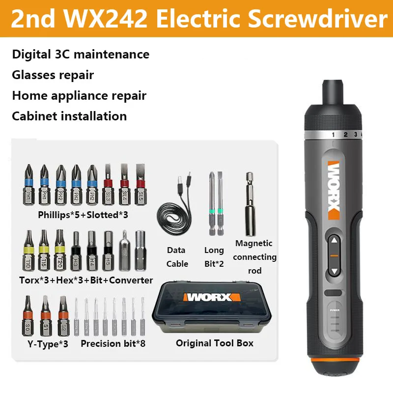 WORX WX240 Cordless Electric Screwdriver with Bit Set Household Rechargeable Screw Driver WX242 Wireless Drill Driver Power Tool