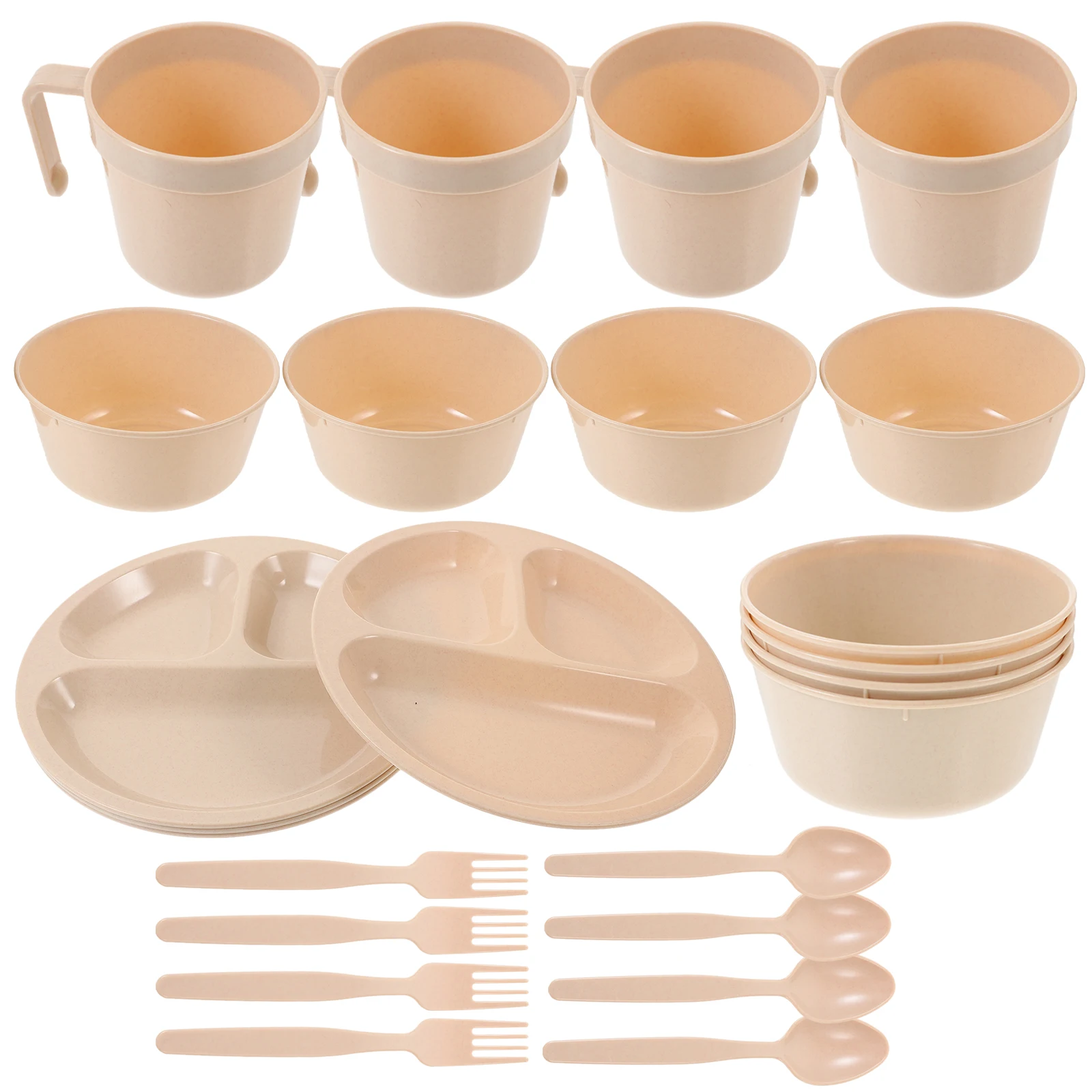 

3PCS Portable PP Camping Tableware Set Lightweight Safe Picnic Dish AdultsCamping Plate Outdoor Dish