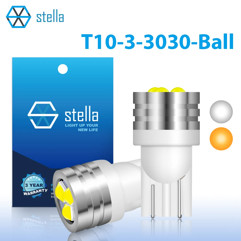 Stella 2X LED T10 Bulbs High Bright 360° Upgrad Chips White/Yellow Color Light 12V Small Size W5W for Car Signals Interior Lamp