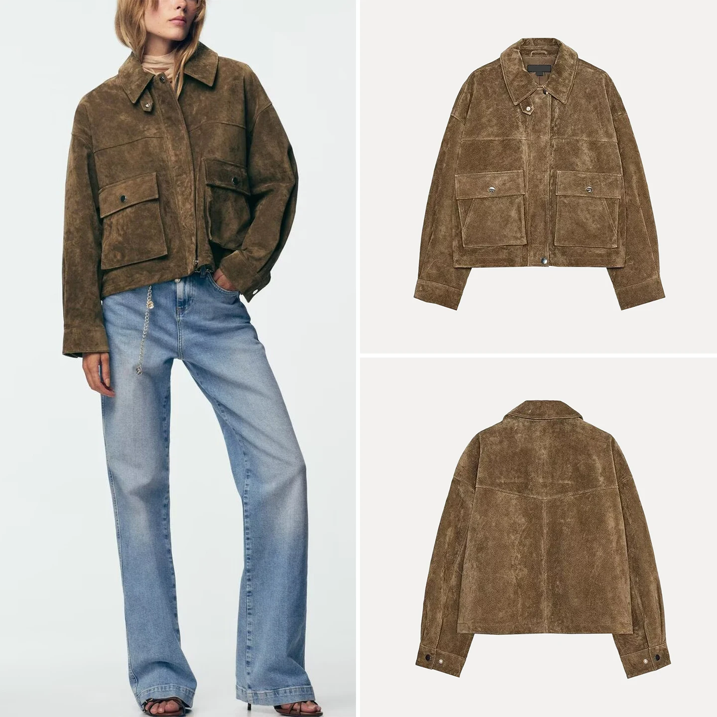 Damska kurtka pilotka ze skóry naturalnej Z, nowa kolekcja 2025, modna odzież wierzchnia, krój regularny, model 8073253.